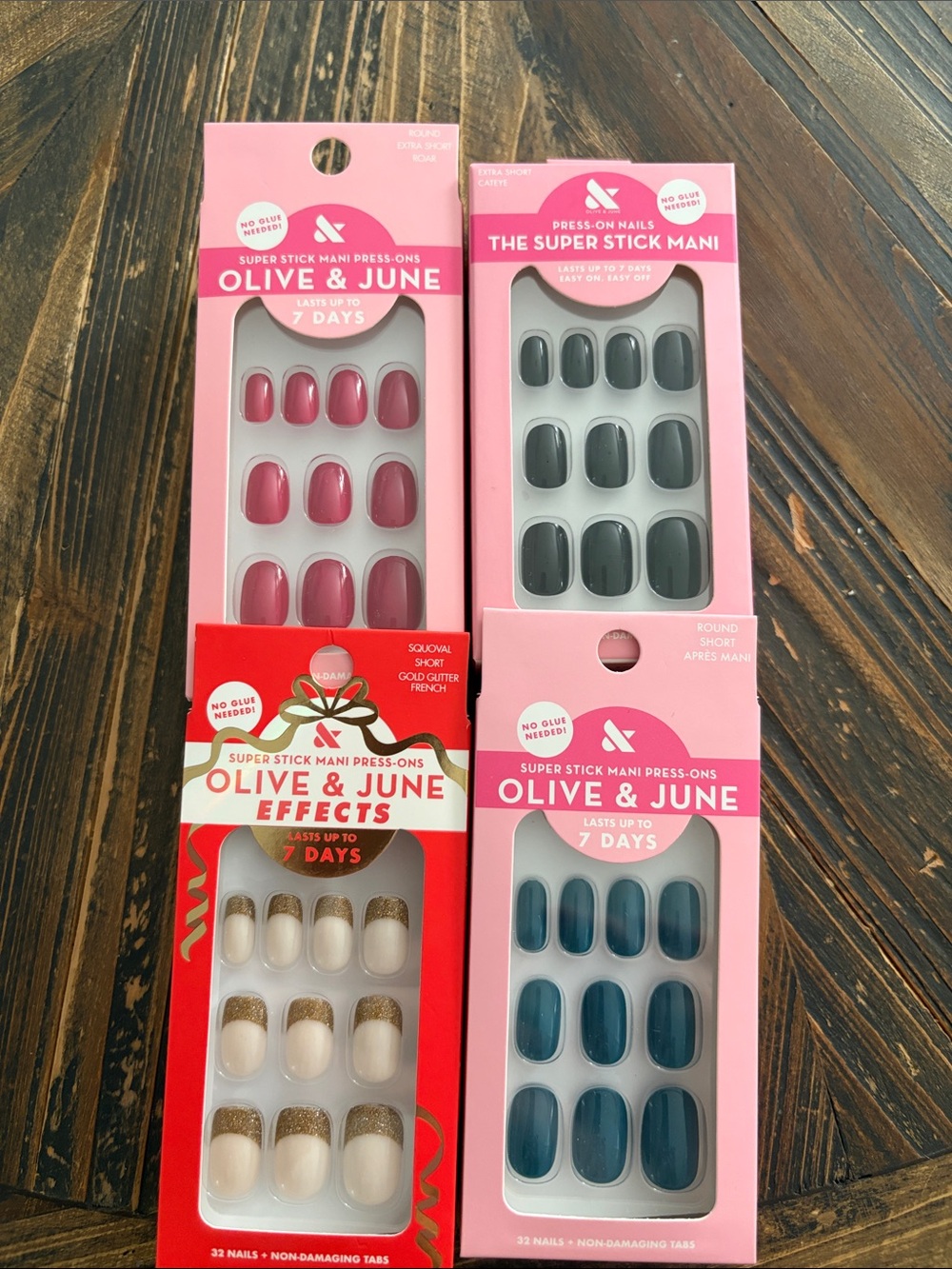Women’s Press-On Nails — Pink, Black, Ivory with Gold, Teal